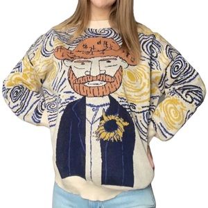 NWT CREW NECK SWEATER KNITTED VAN GOGH GRAPHIC, SO SOFT, CASUAL FIT
